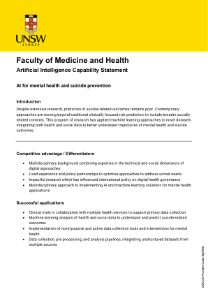 新南威尔士大学心理健康与家庭医学中心人工智能能力声明 人工智能与心理健康